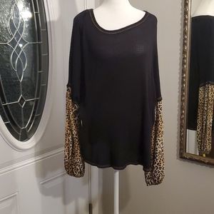 MOD black and animal print blouse, M, long sleeve